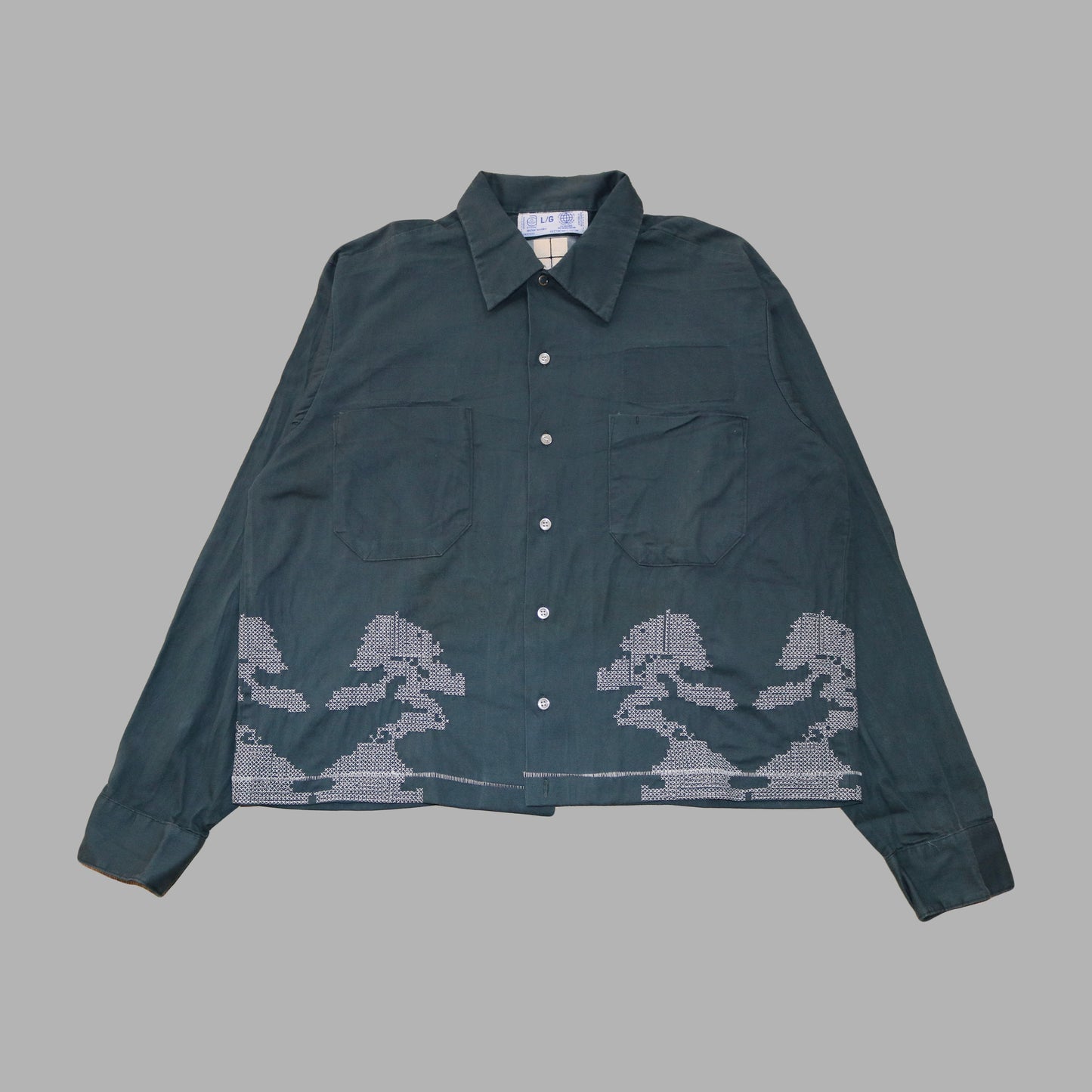 pixel BONSAI shirt green×white